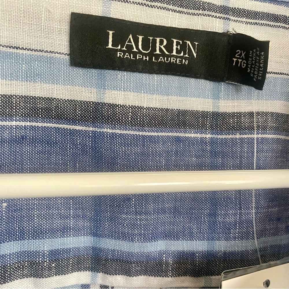 Ralph Lauren Floral and Blue Plaid Linen Women's Top - Picture 7 of 8